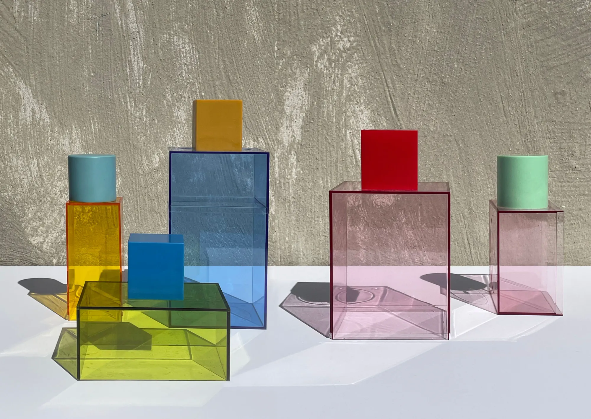 Chromablock by Wood Melbourne X Georgina McWhirter. Chromablock Colour display on acrylic blocks