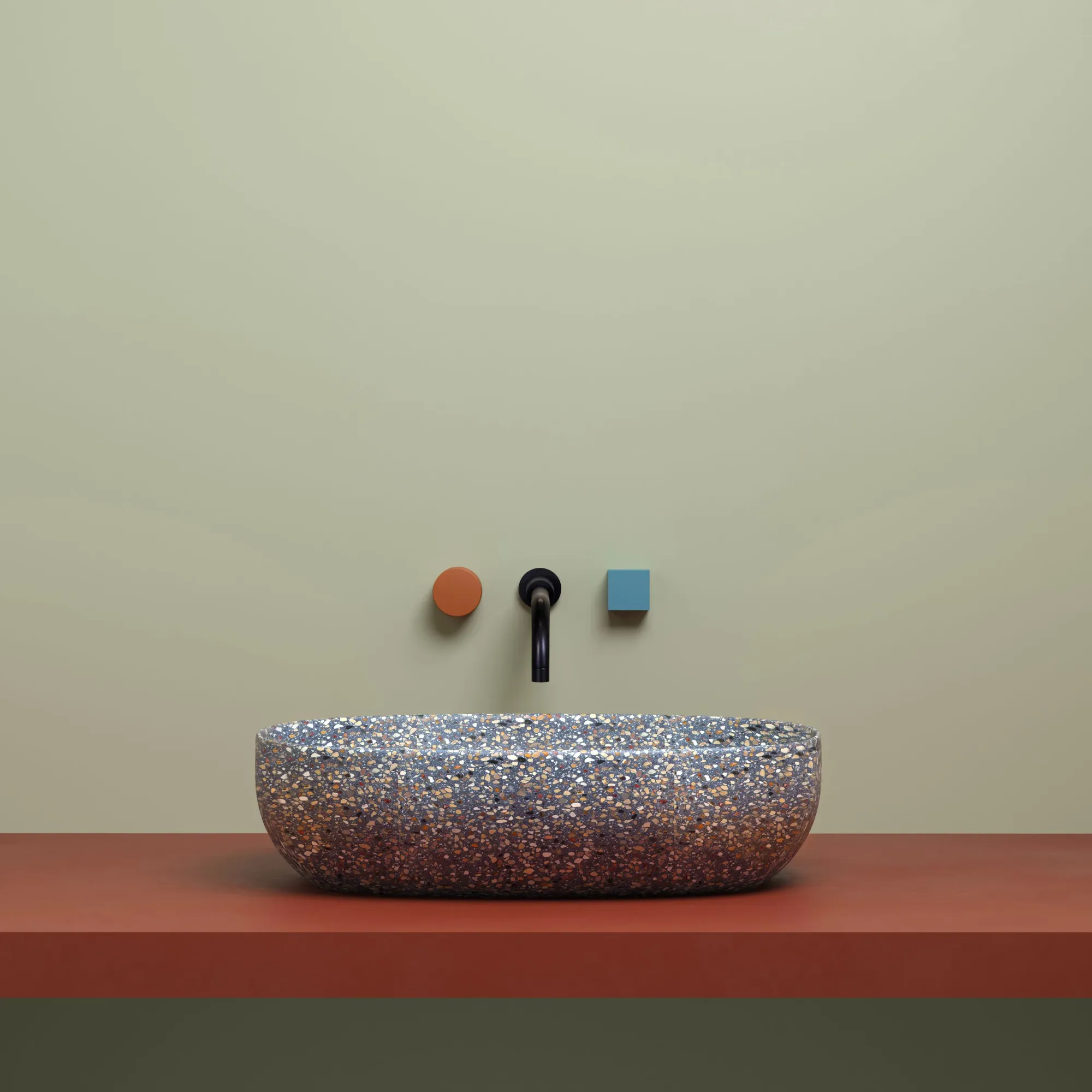 Chromablock by Wood Melbourne X Georgina McWhirter. Chromablock Colour "Burnt Clay" (left) and "Pistachio" (right) set basin. 