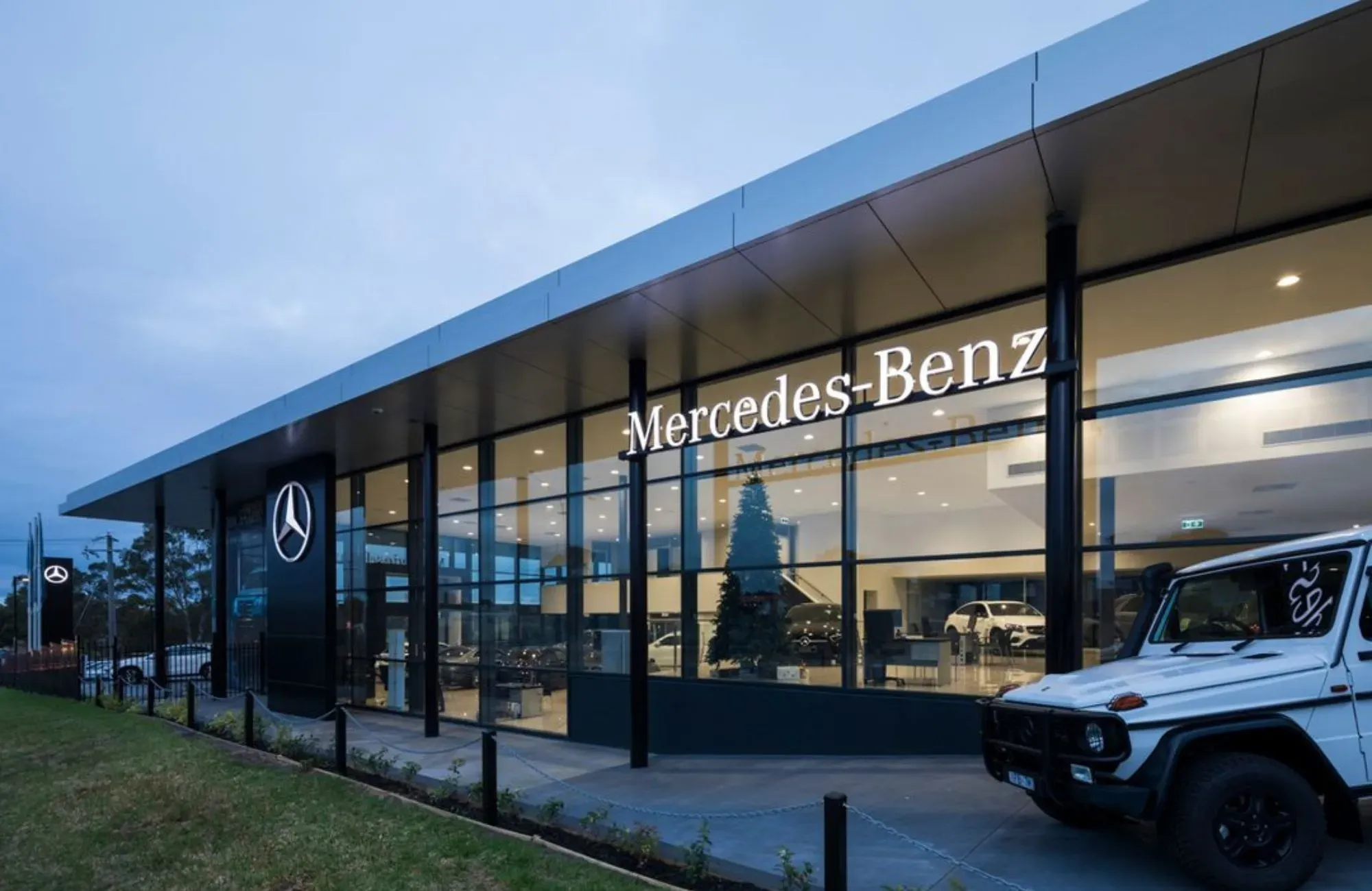 Mercedes Benz Showroom front elevation by Watson Young Architects