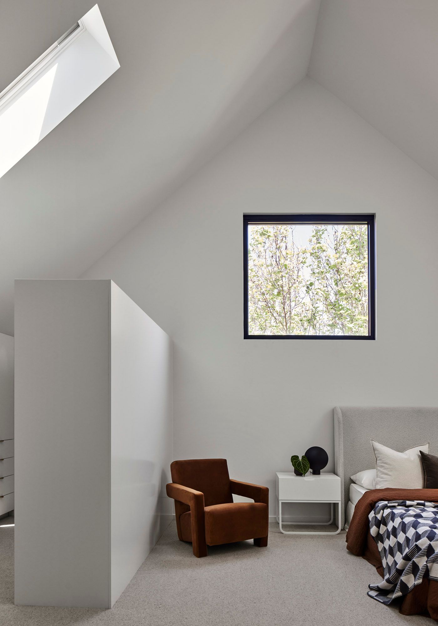 Slate House by Austin Maynard Architects. Master suite, featuring double height ceiling and walk in wardrob