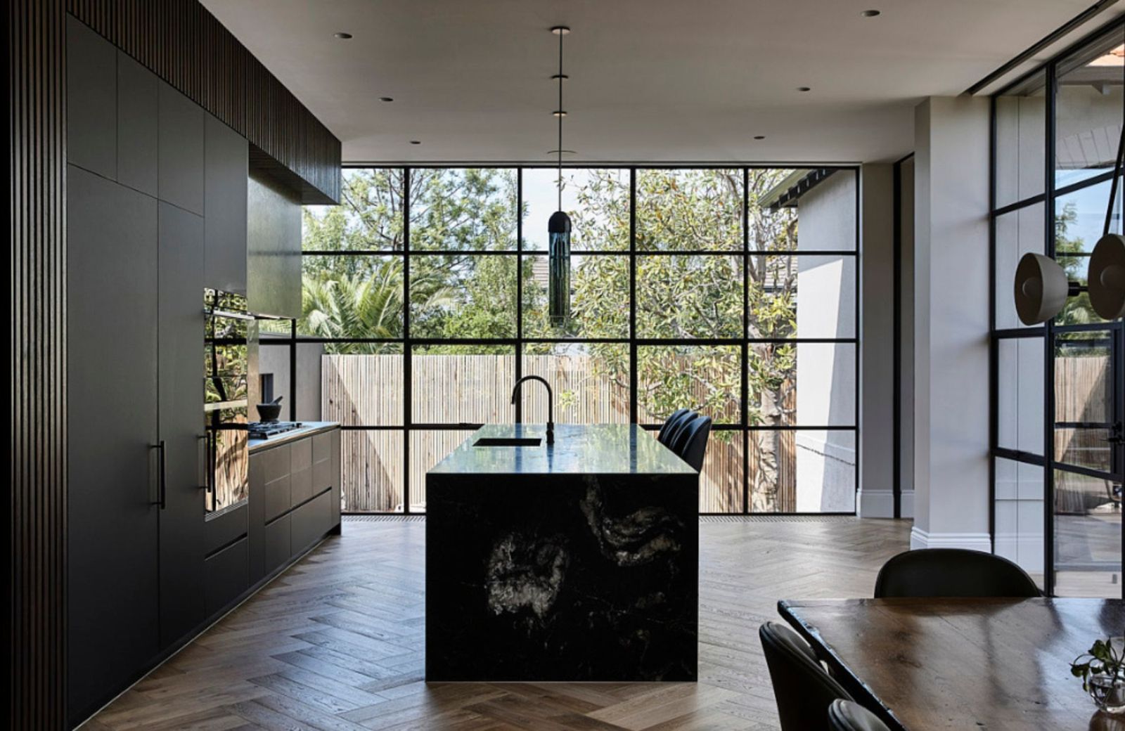 Dutch Gable House by Austin Design. Kitchen dining room, large windows upening up to garden