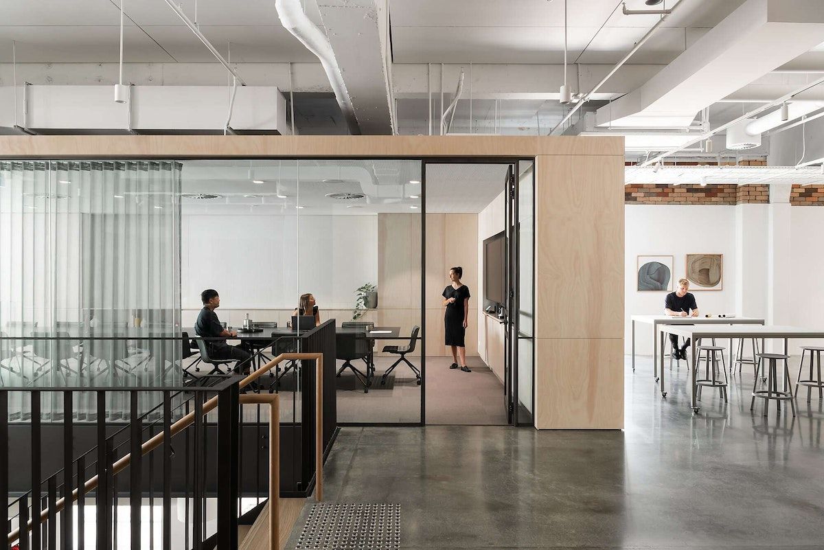 Hames Sharley Perth Studio by Hames Sharley. Workplace interior featuring meeting room.