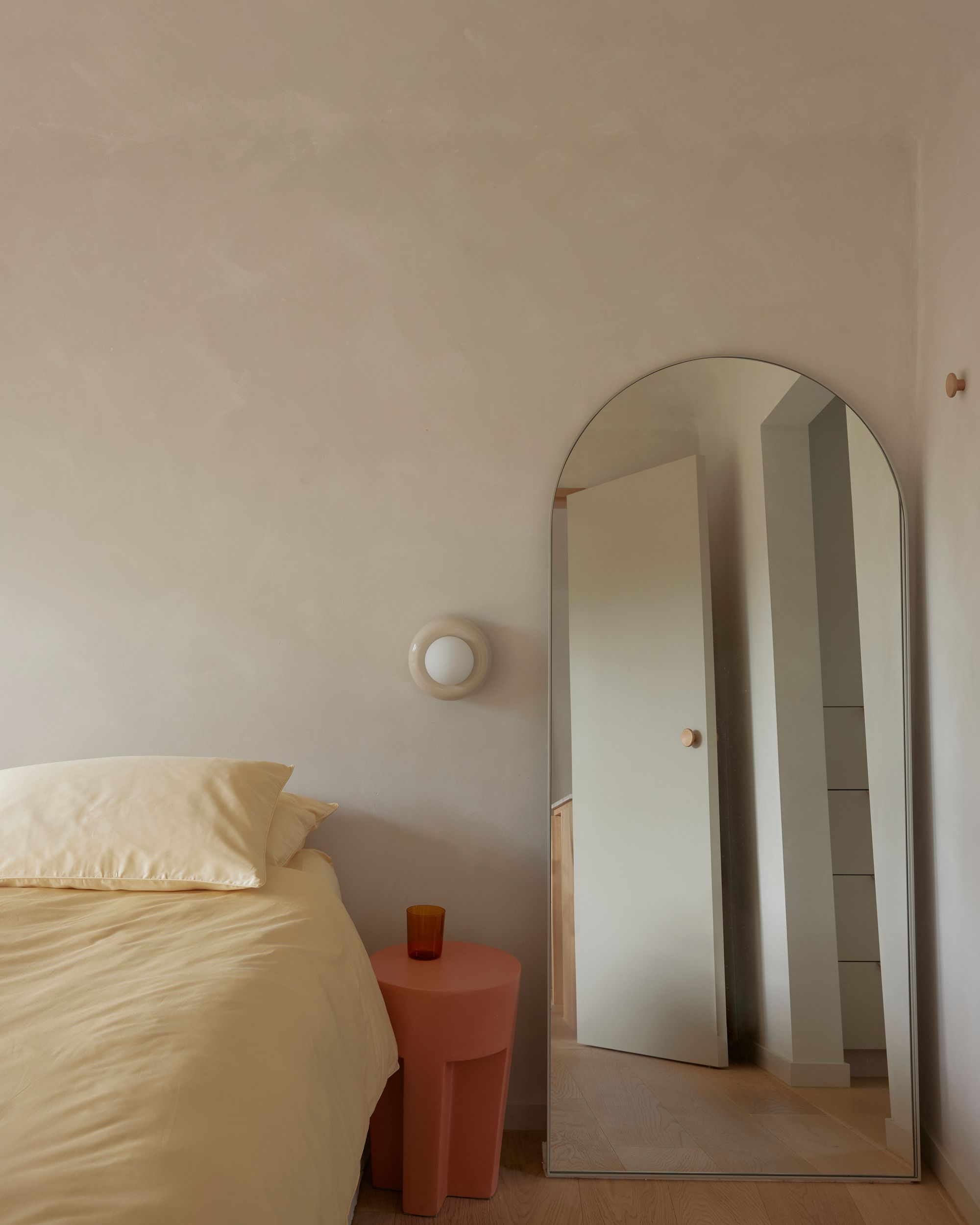 Portsea Surf Shack by Blair Smith Architecture. Interior Bedroom View, with soft pastel colour tone. 