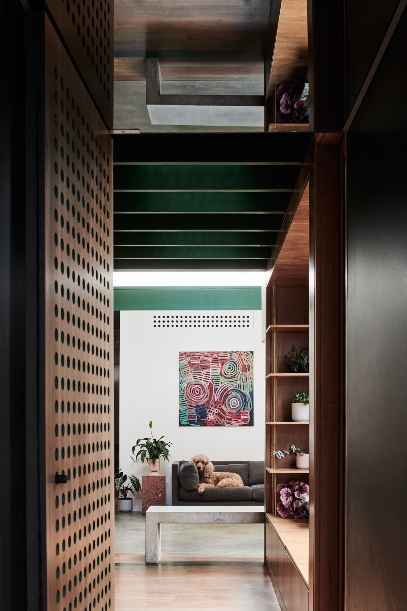 Hot Top Peak by FIGR Architecture. Hallways view into living room.