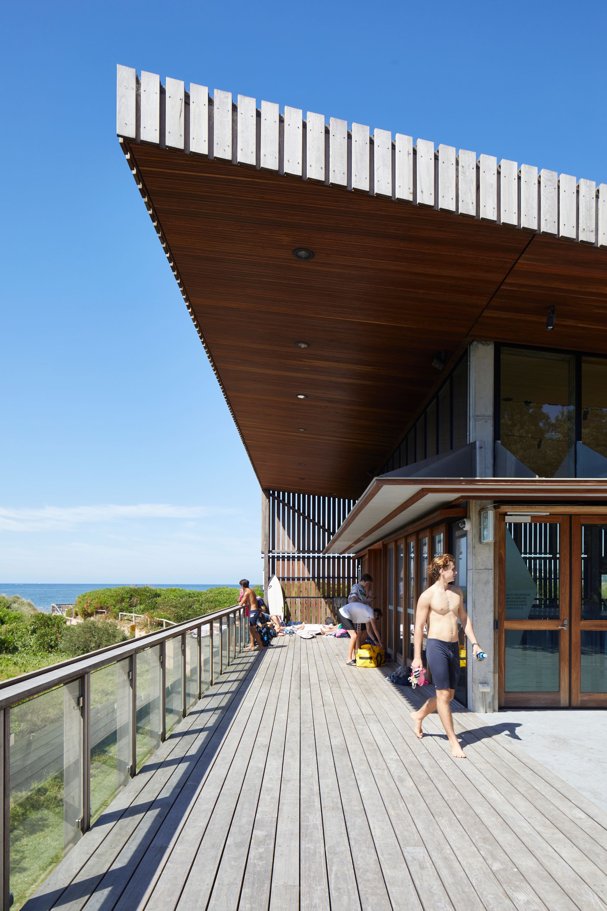 Long Reef SLSC by Adriano Pupilli Architects showing exterior timber deck