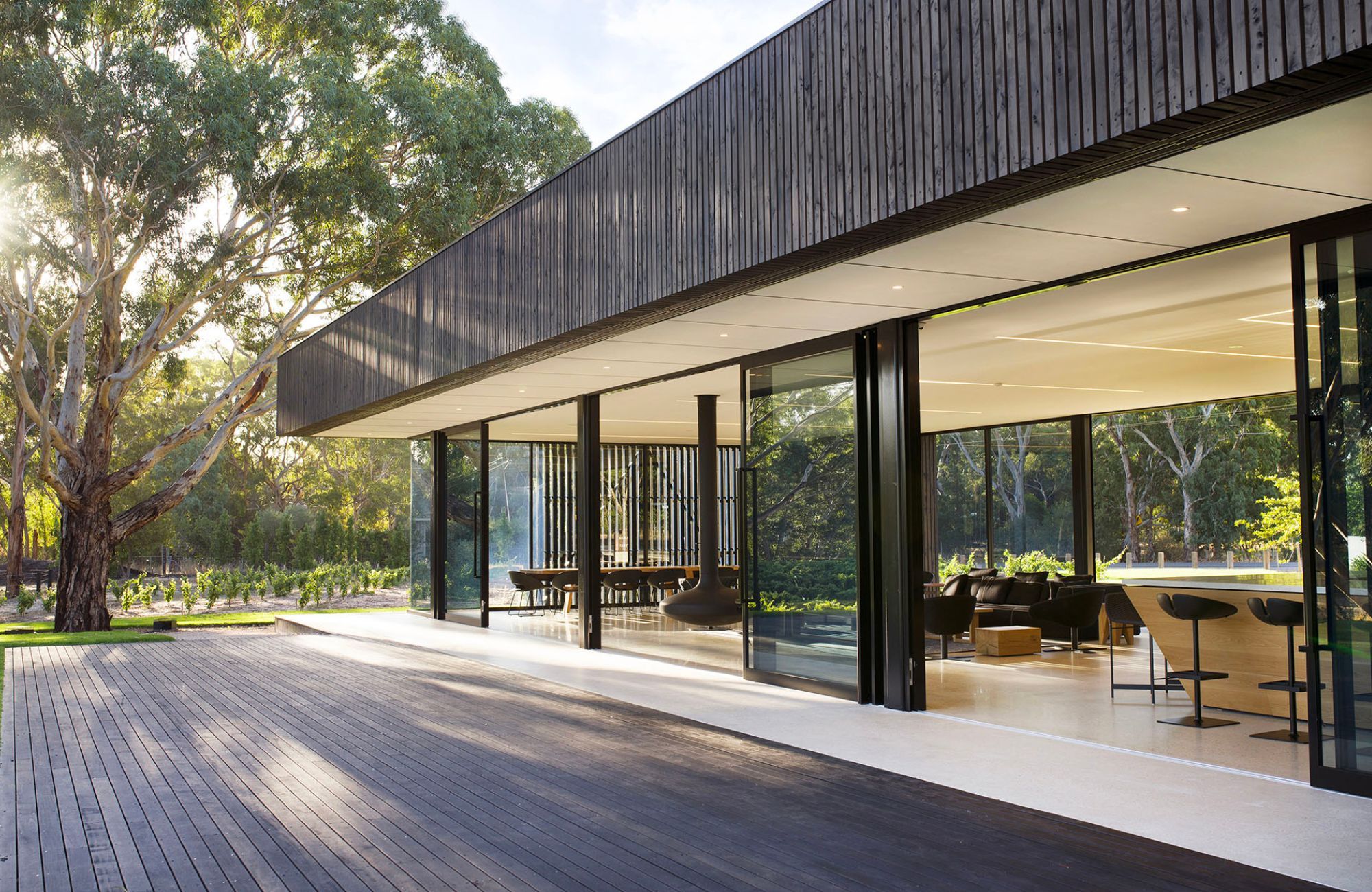 Beresford Wines Cellar Door by Alexander Brown Architects showing timber deck