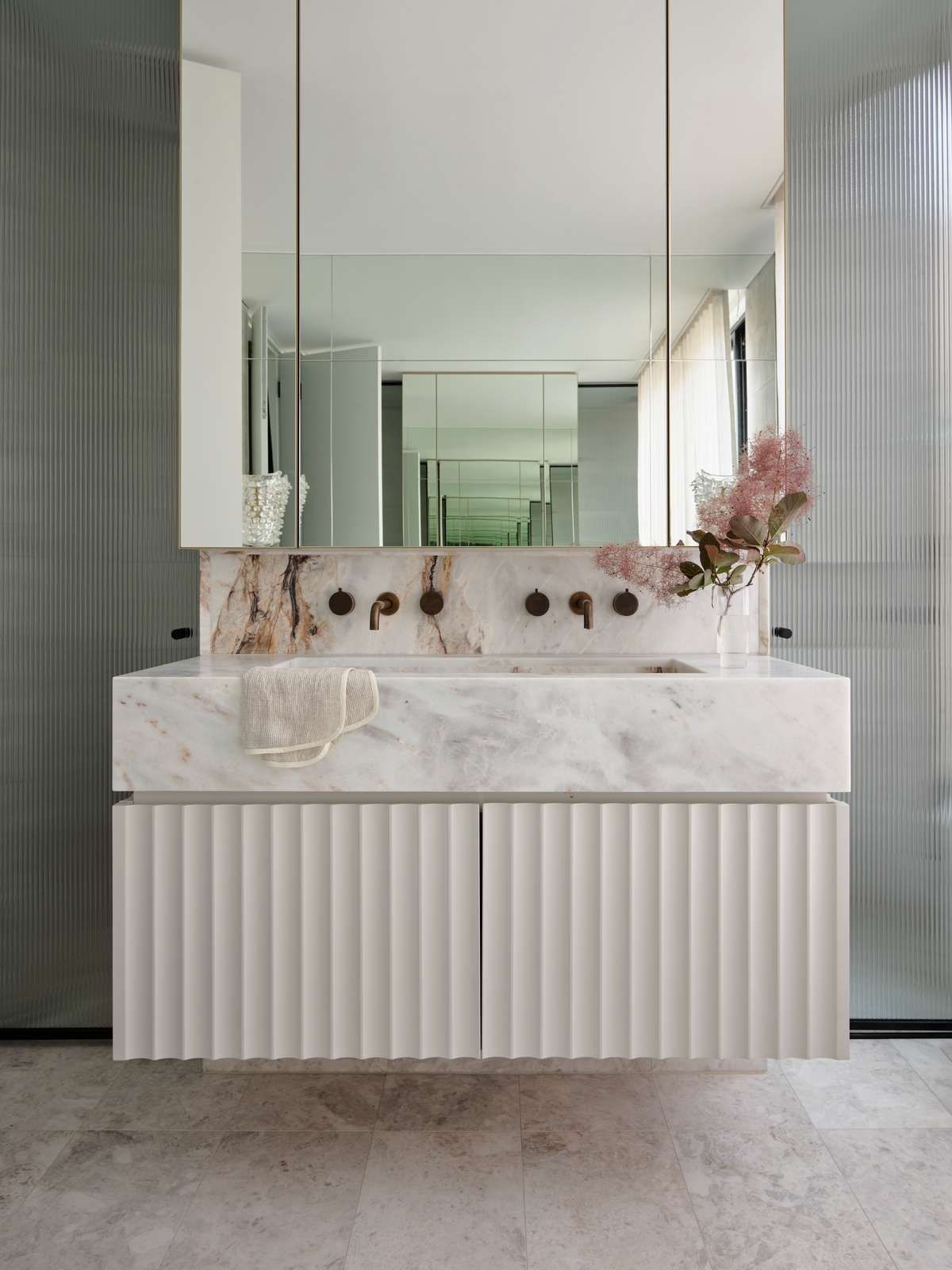 First Blush by Smac Studio. Fluted basin with fluted shadow doors. 