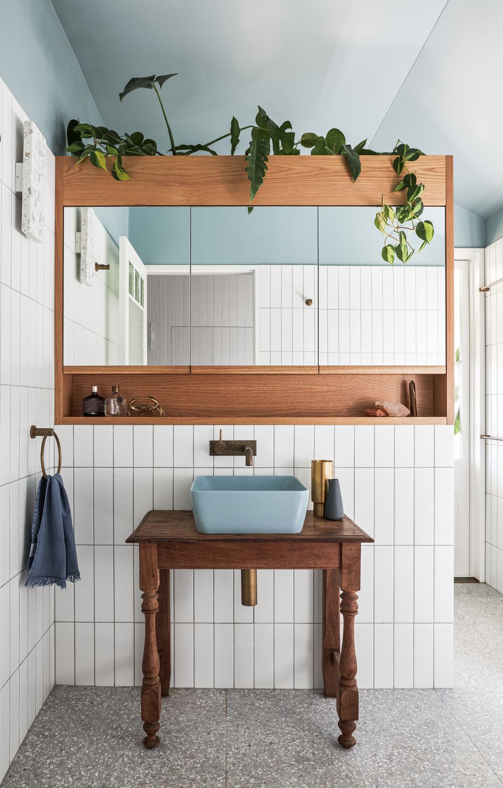 Phoenix House by Harley Graham Architects. Bathroom project featuring restored vanity and shelving. 
