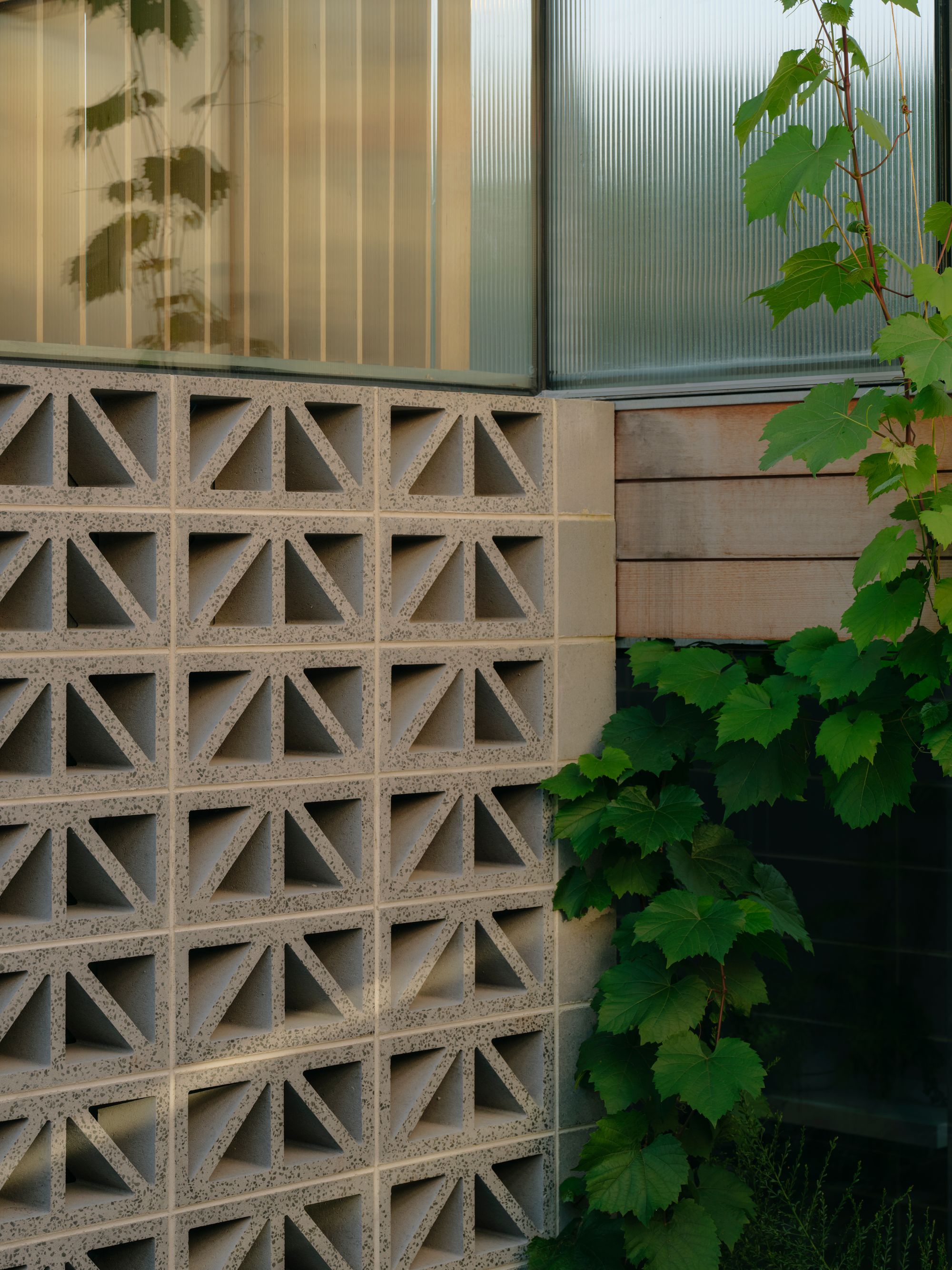 Sunday by Architecture architecture. Detailed view of breeze blocks and courtyard.
