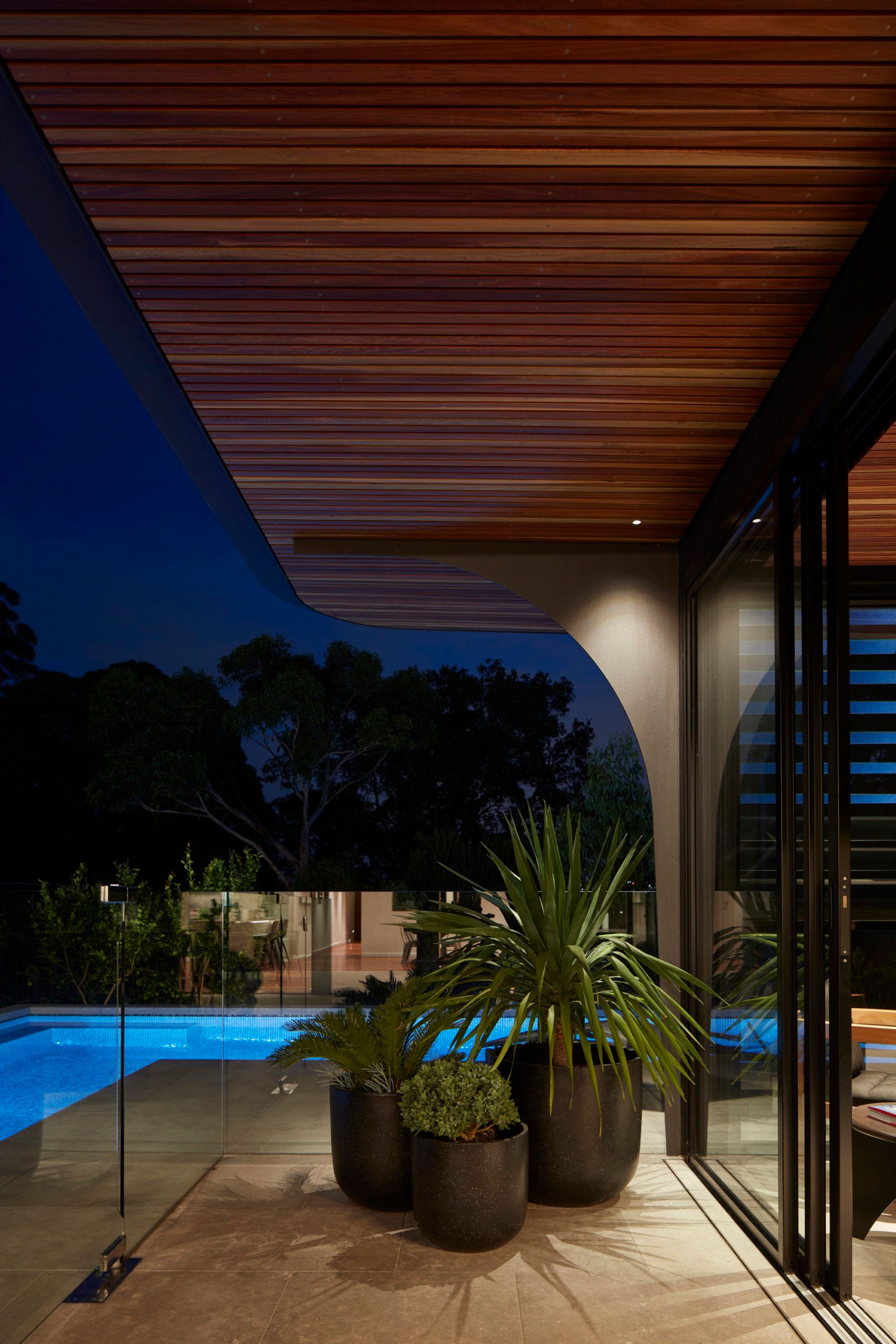 The Pavilion Castlecrag by McNally Architects. View out to pool area. 