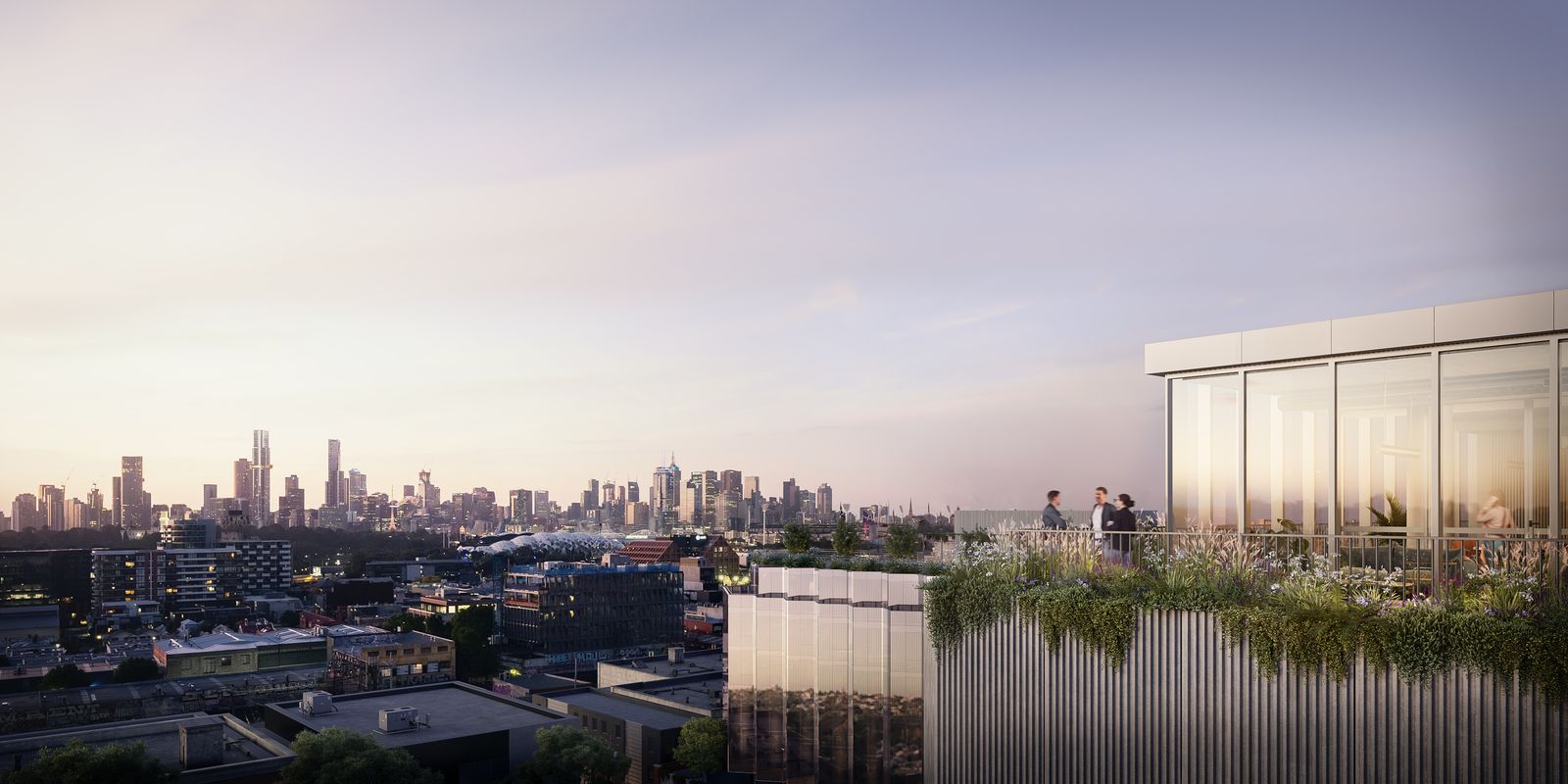 Project Everlane by MONNO. Balcony view out to city skyline. 