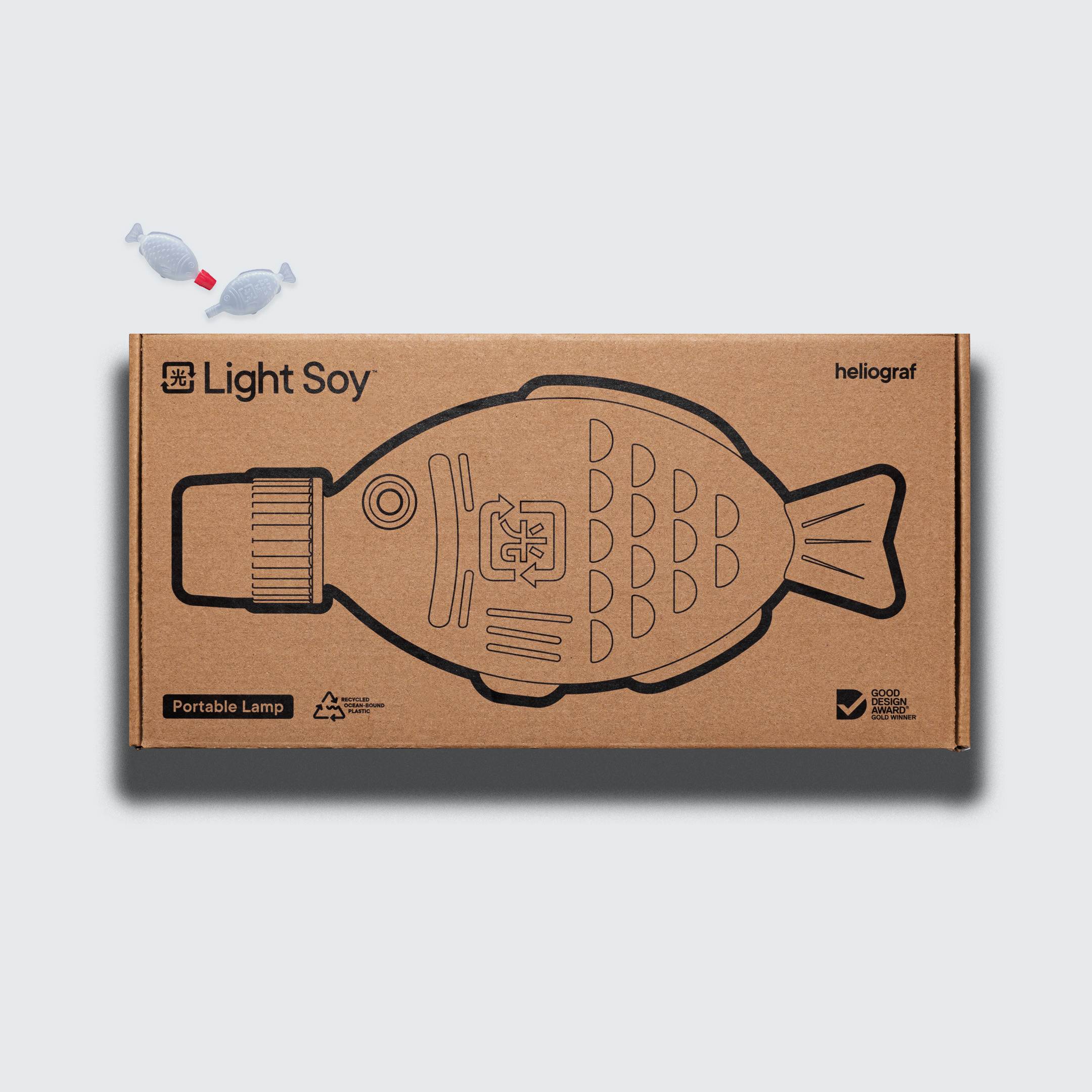 Light Soy by Heliograf showing the nice cardboard packaging the light come sin