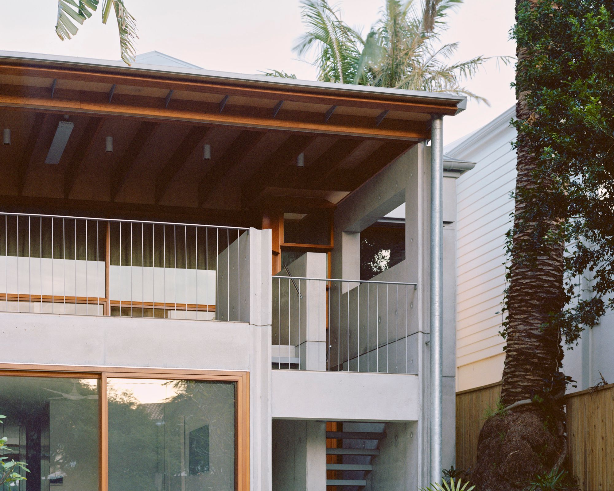 Lee House by Candalepas Associates./ Detailed view of rear extension looking p at 2nd story. 