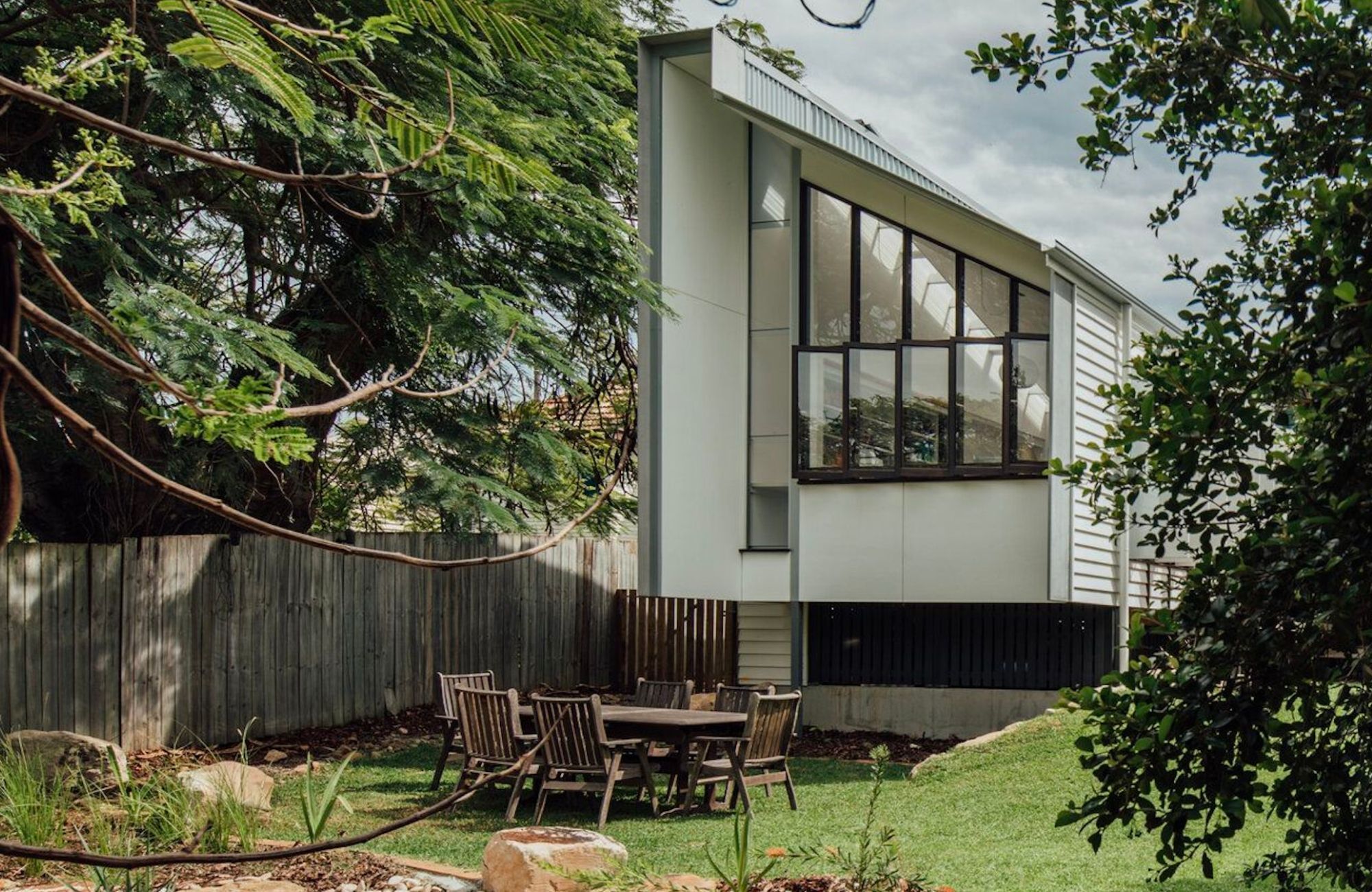 Yeronga House by Tim Bennetton Architects showing view of house from the backyard