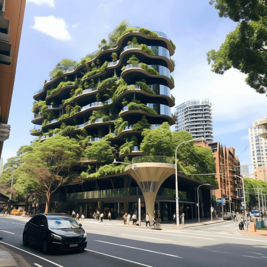 Midjourney Image Sydney Building next to train station