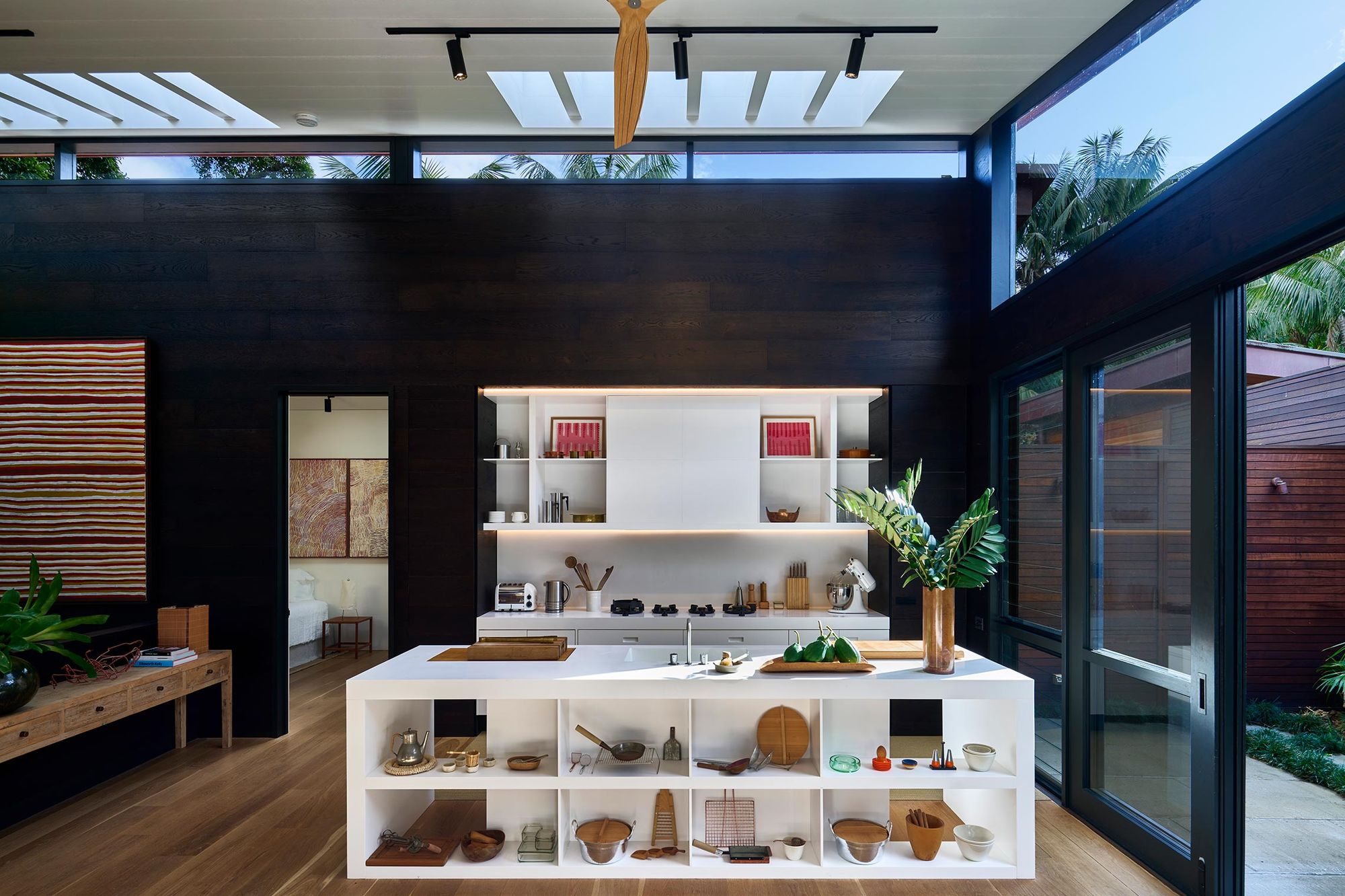 Island House, Lord Howe Island showing kitchen interior with white island bench