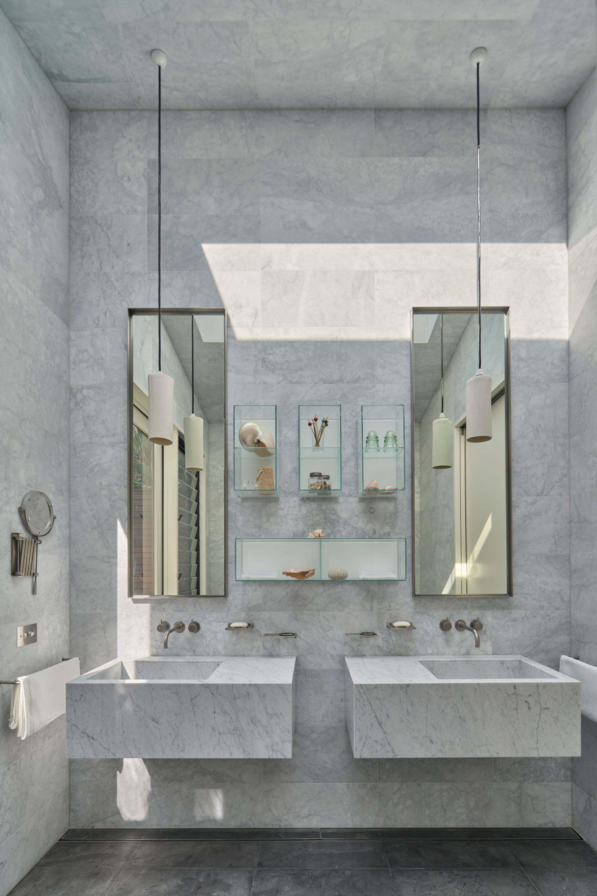 Island House, Lord Howe Island showing white marble bathroom with two wash basins