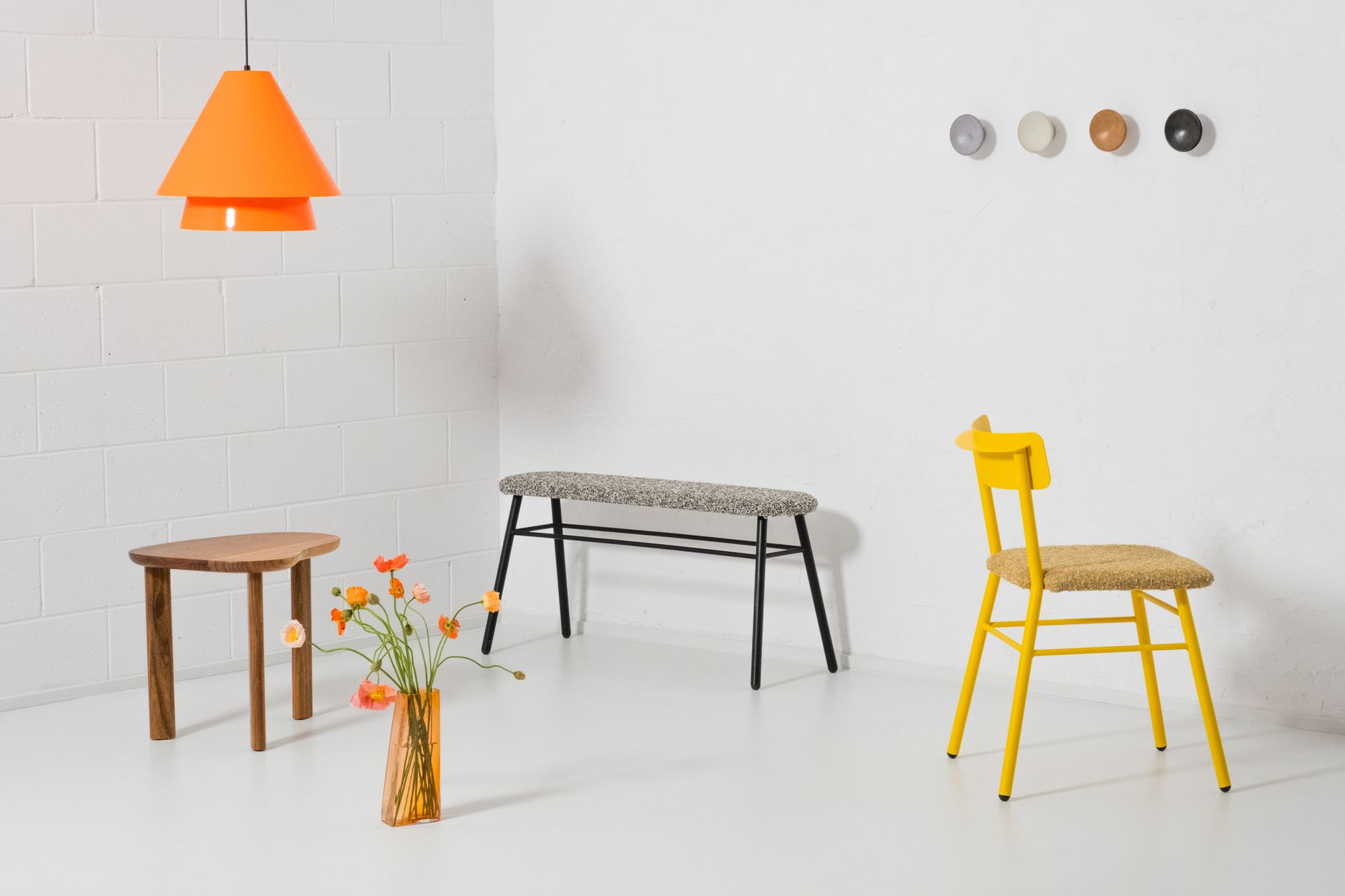 JamFactory Collection showing a range of chairs, benches, side tables, vases, pendant lights and wall hooks