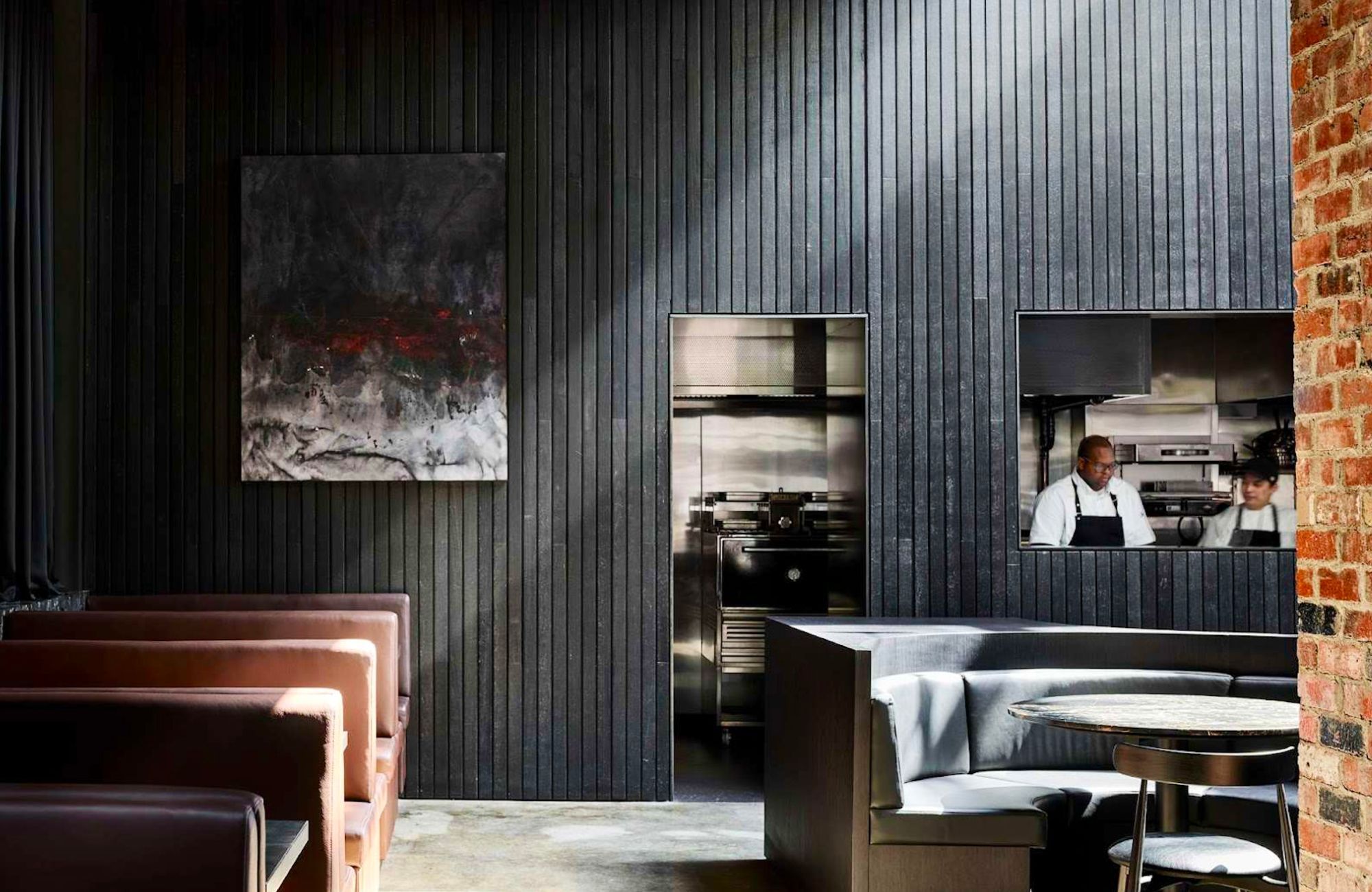 Saint Hotel by Telha Clarke Architecture & Design showing dark interior of restaurant