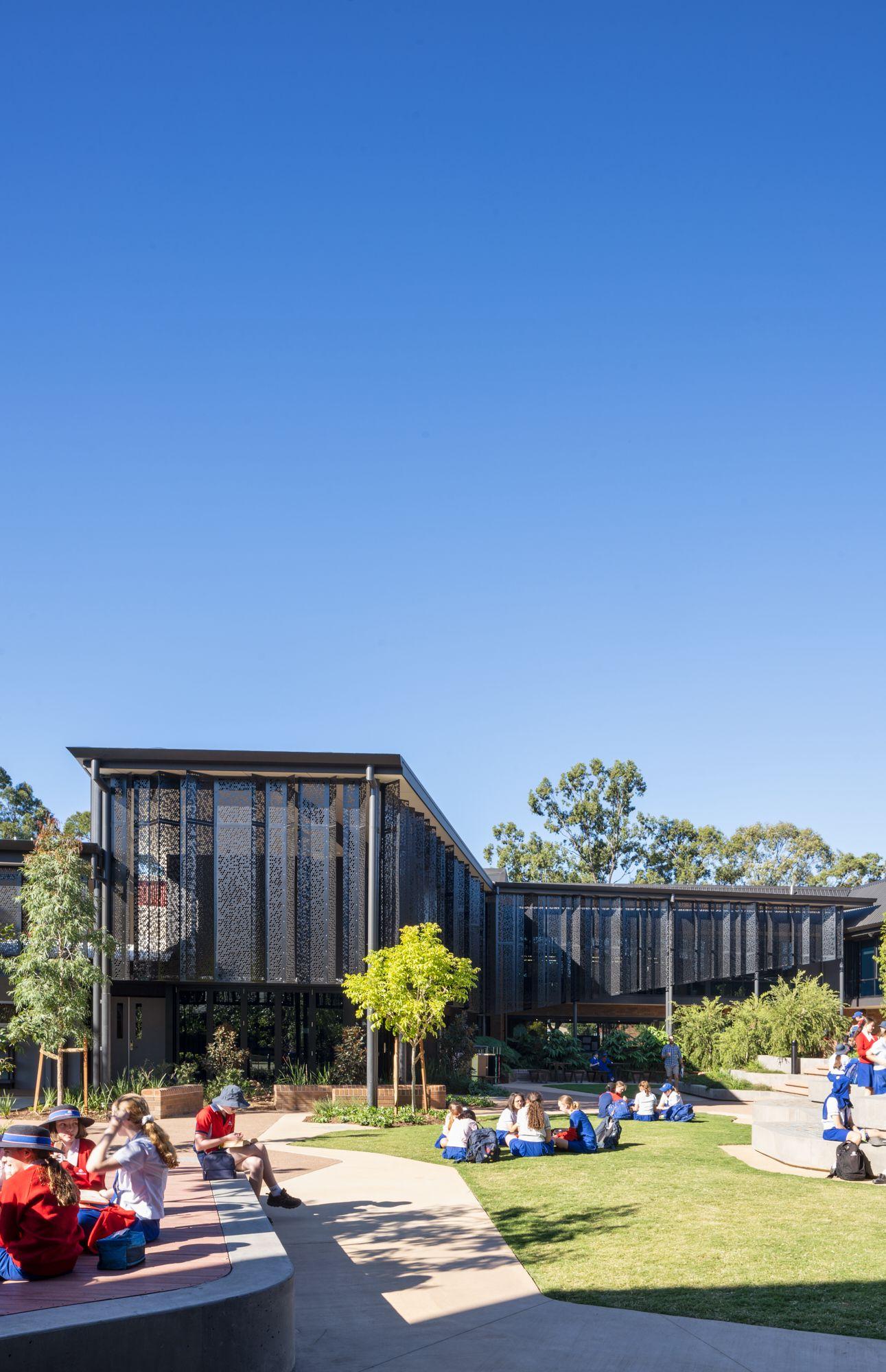 Hillbrook Anglican School by BSPN Architecture showing school kids in outdoor spaces