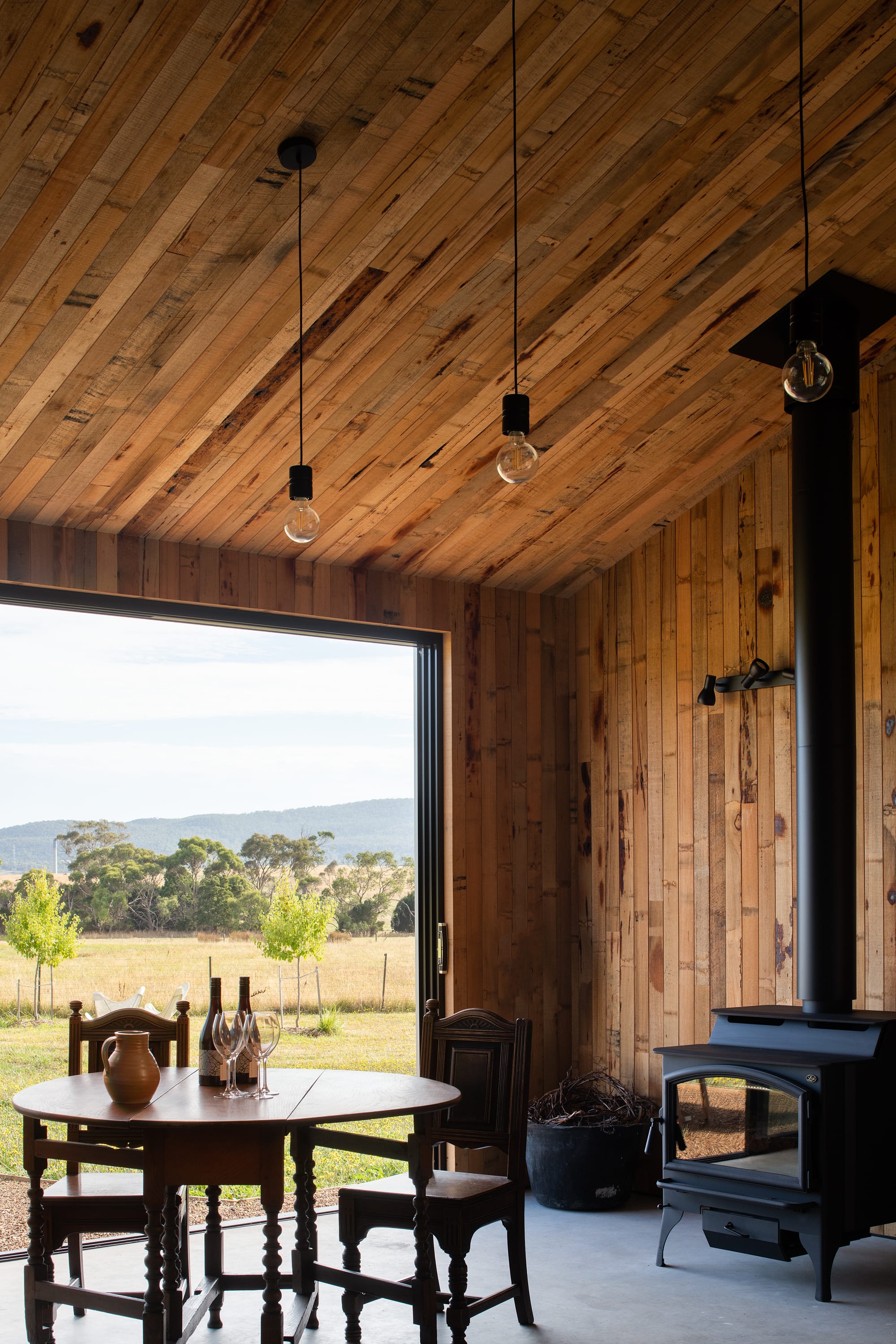 Tasmanian Timber Series: Westella Vineyard. View from cellar looking out onto property. 