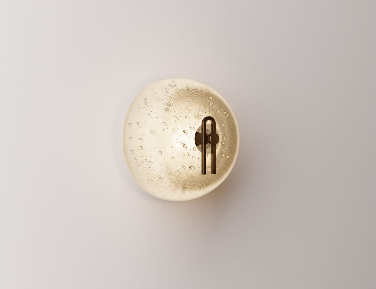 Point Five by South Drawn. Image copyright of South Drawn. Domed wall sconce with bubbled texture and gold U-pin. White wall background.