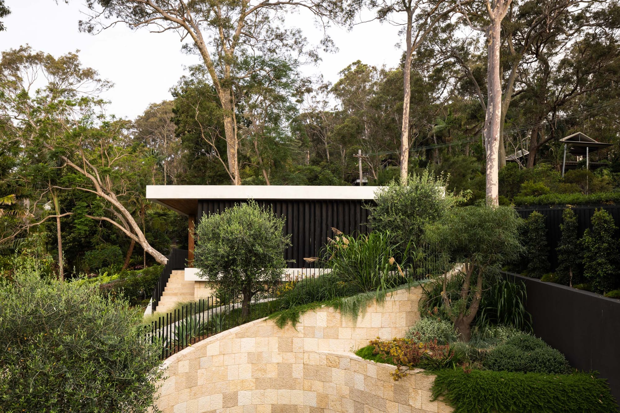 An exterior shot of Ripple House by Marker Architecture showing the building sitting in the landscape