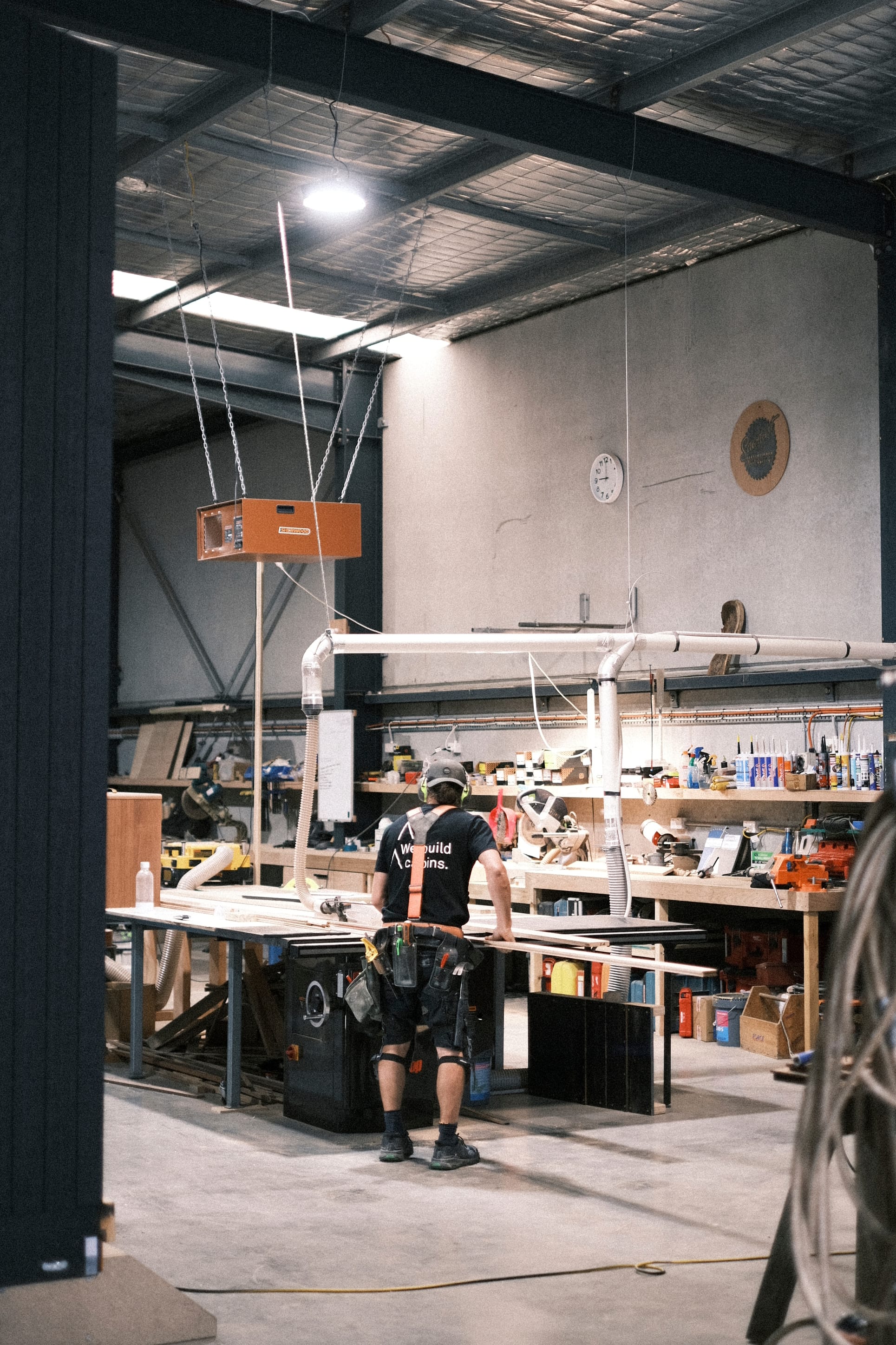 Workshop at Base Cabin. Workshop environment featuring table saw.