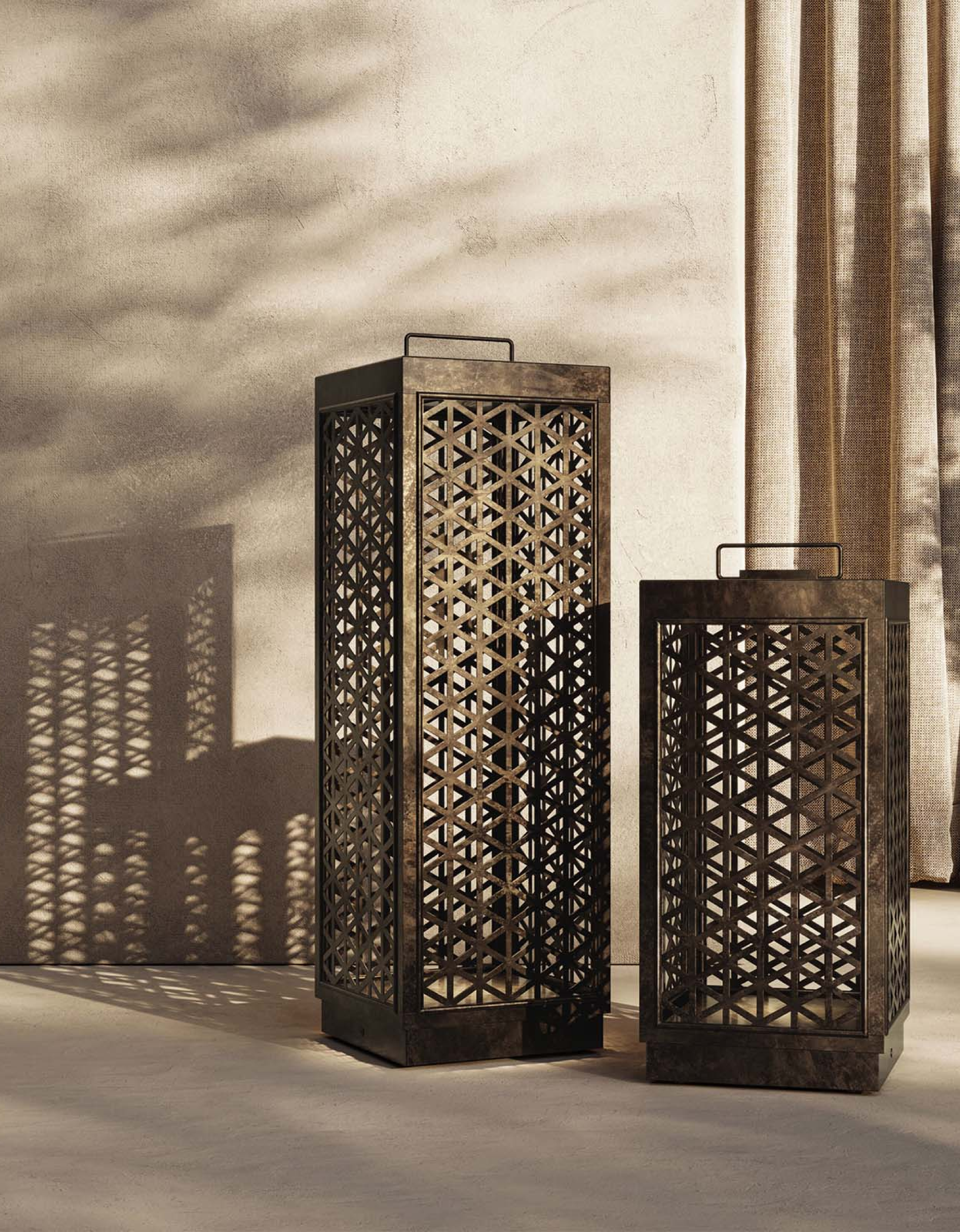 Grid Floor Lamp by Il Fanale with Lighterior. Two sizes of outdoor metallic floor lamps featuring grid.