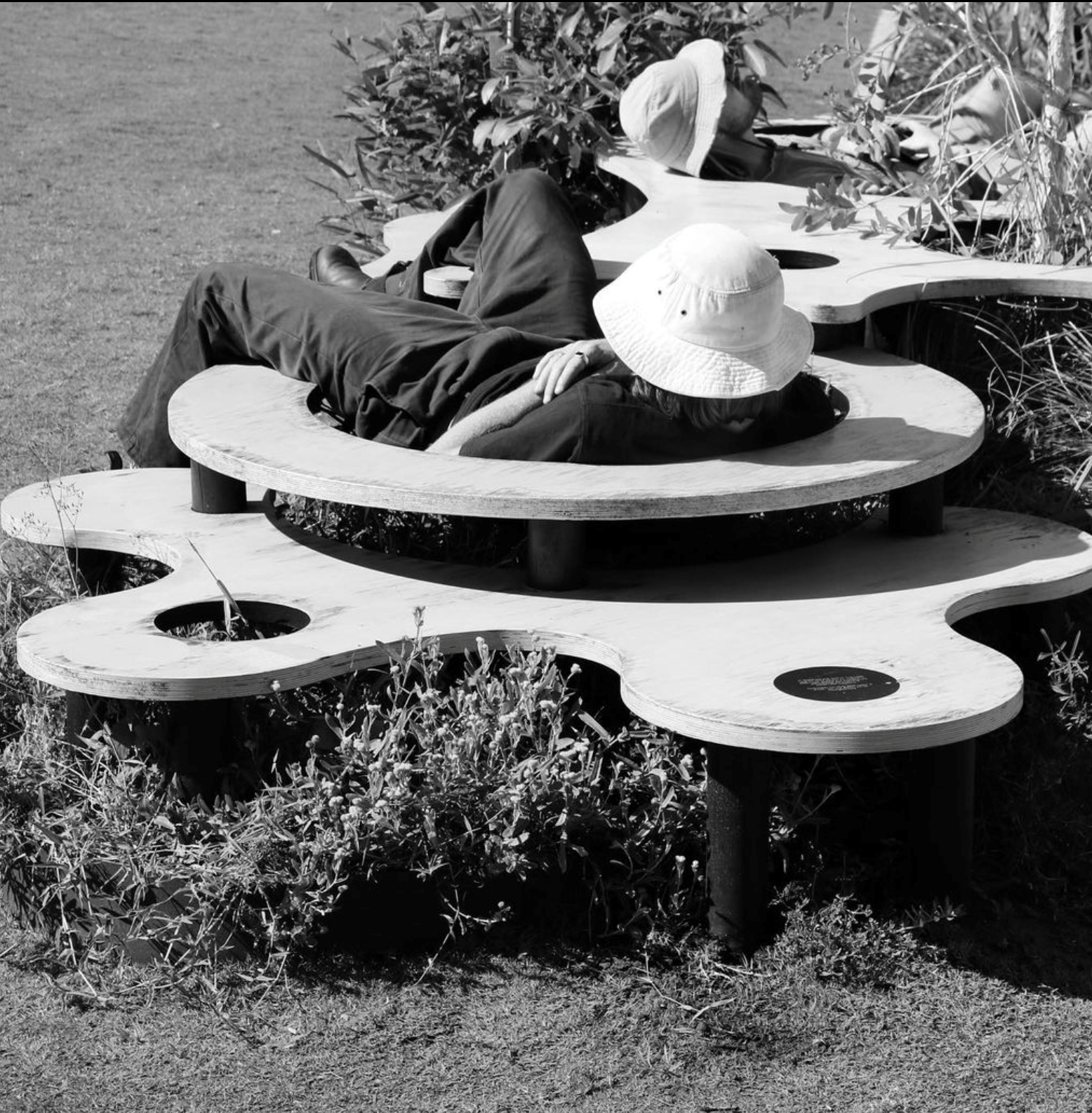 Lost Typography by North of the Gum and Jil Studio. Urban seating furniture in organic and round shapes.