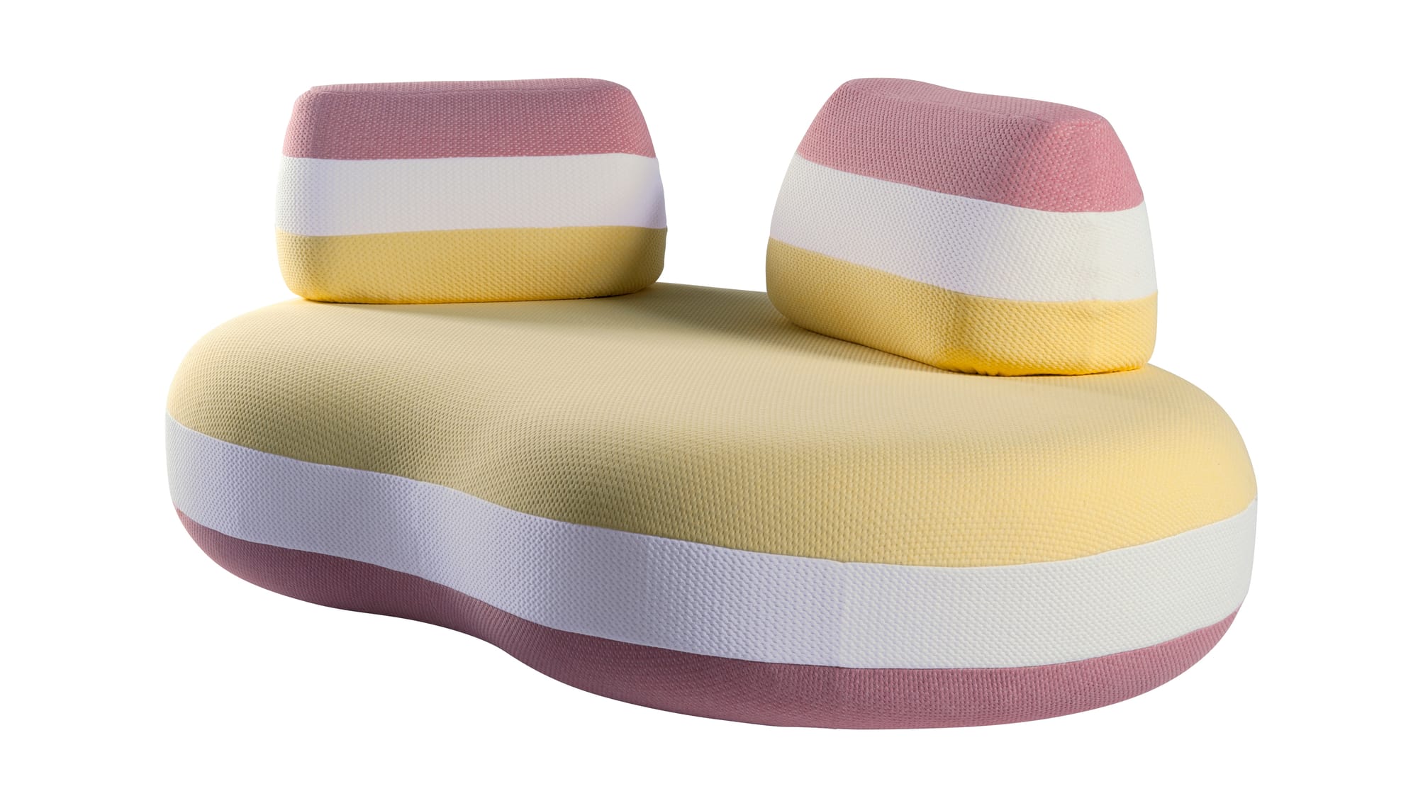 Outdoor Collection by Roche Bobois. Contemporary colorful roundly sculpted outdoor double sofa.