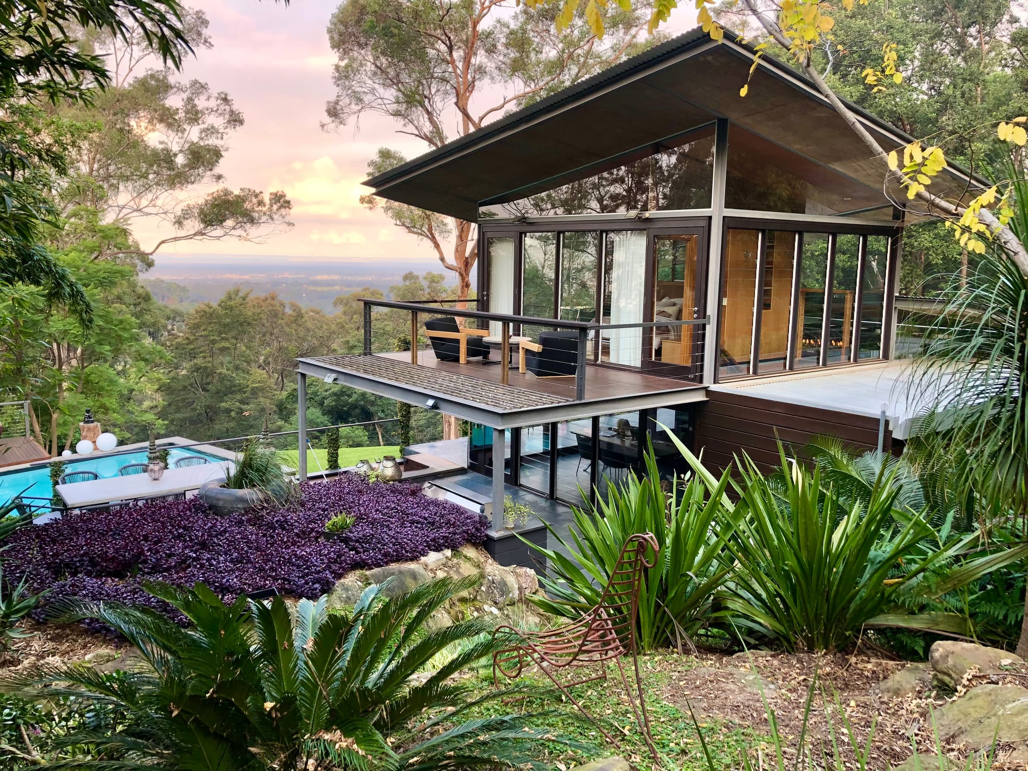 Dadirri Retreat showing the exterior roof and how the house sits in the landscape